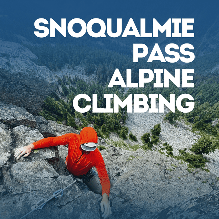 Alpine climber on a rock ridge at Snoqualmie Pass near Seattle