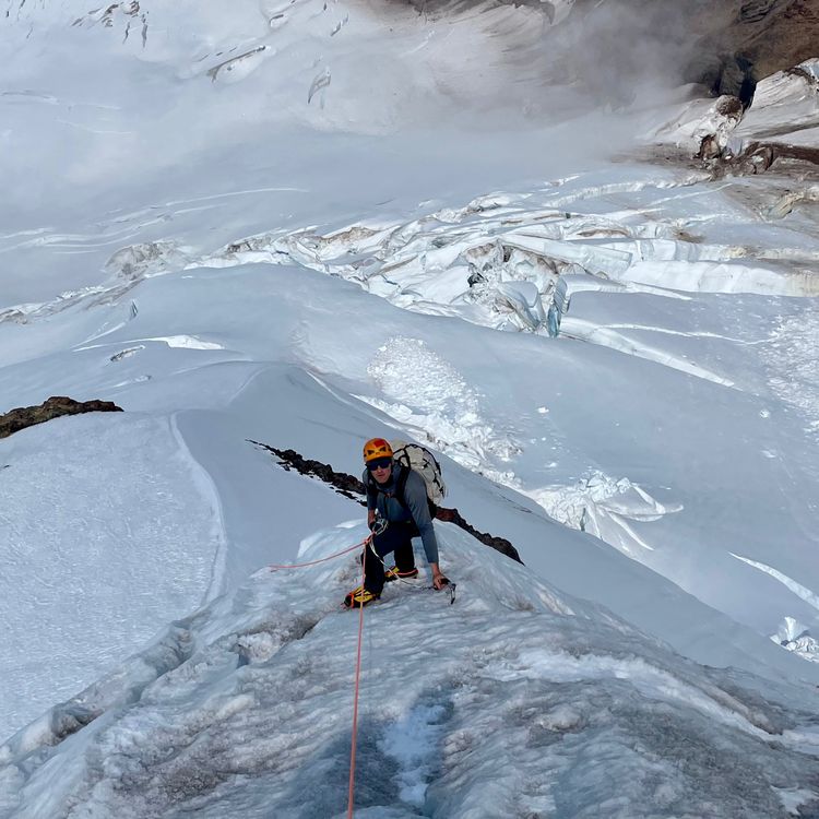 beautiful position high on mount bakers north ridge ice climb
