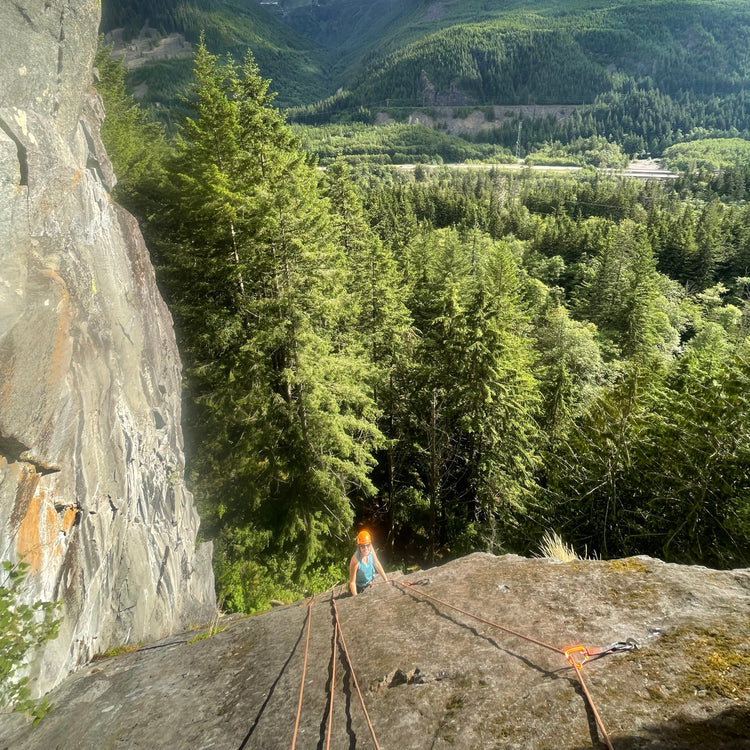 A nice view over the forest above I 90 snoqualmie pass rock climbing with an instructor on neverland crag at exit 38 Seattle wa