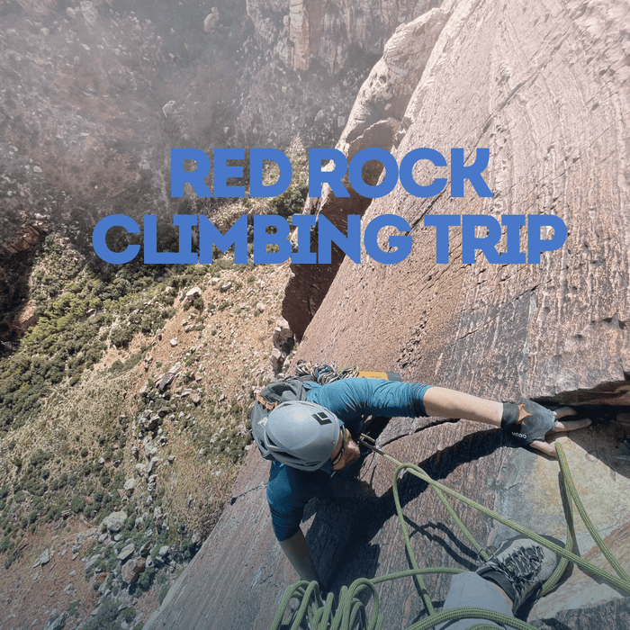 Red Rock Climbing Trip with Guided Exposure — a climber on steep sandstone near Las Vegas, Nevada