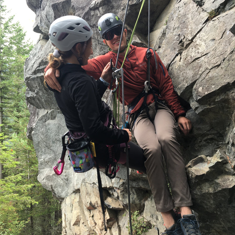 Climbers practice rock rescue techniques