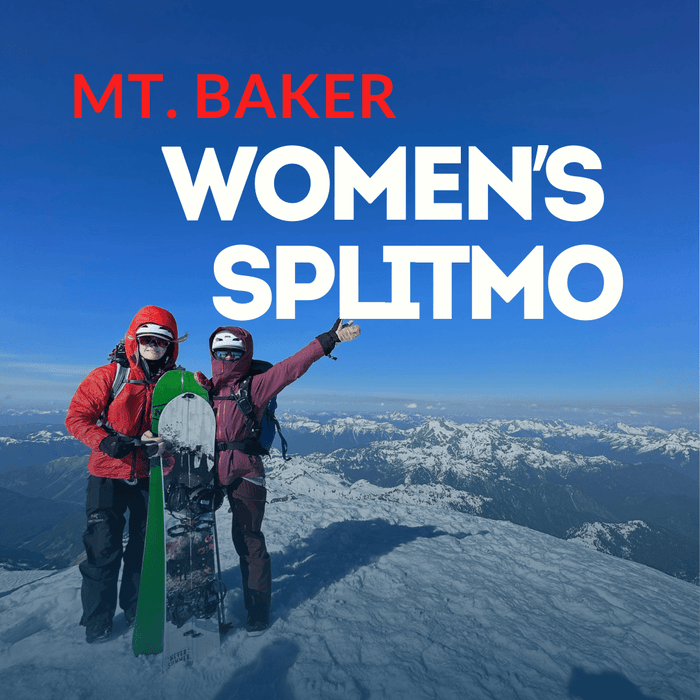 Women splitboard mountaineers climbing a glacier on Mount Baker during a 4-day course