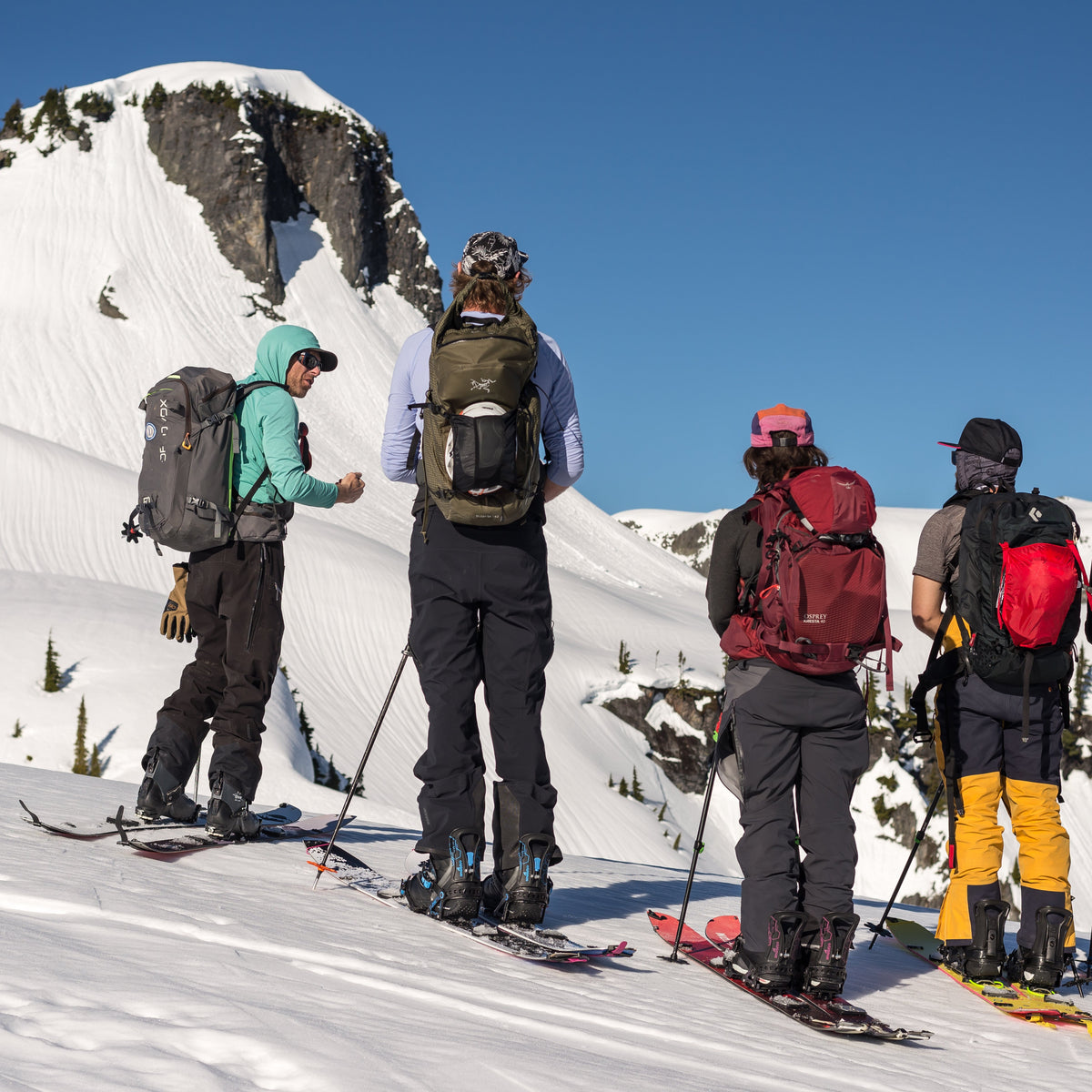 Beginner backcountry skiers learning to tour in the Mount Baker backcountry