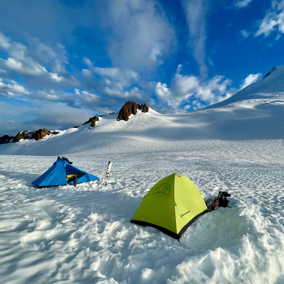 Mount Baker is host to some of the best camp sites! Tents on a glacier setting the team up for a summit attempt. 