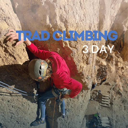 Person climbing a rock wall with TRAD CLIMBING 2 DAY