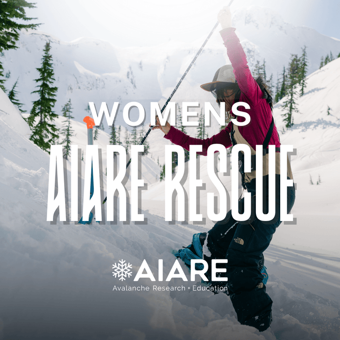 Person in a snowy mountain setting about women's avalanche rescue and AIARE brand