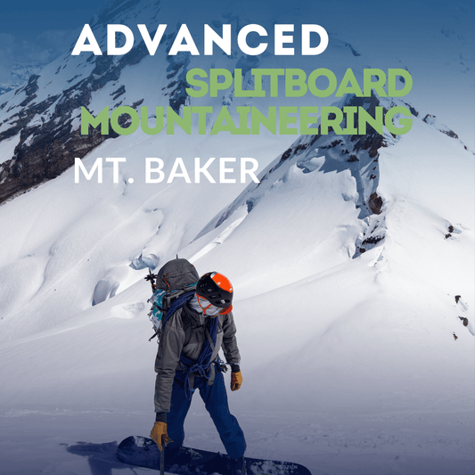 Person with splitboard on a snowy mountain with Advanced Splitboard Mountaineering Mt. Baker