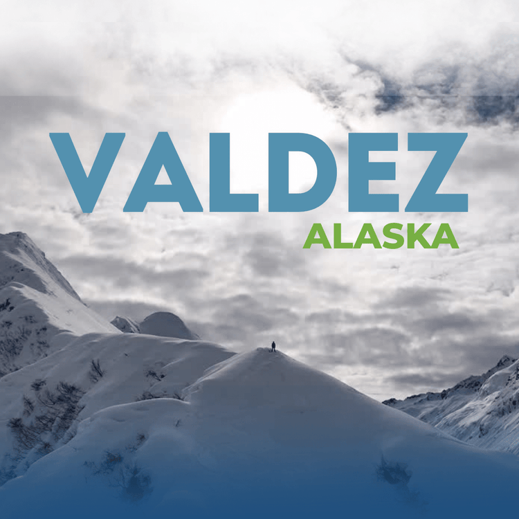 Snowy mountain landscape with Valdez Alaska