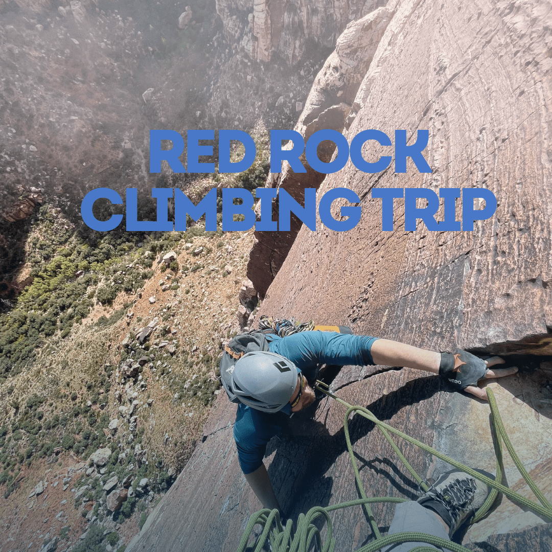 Red Rock Climbing Trip with Guided Exposure — a climber on steep sandstone near Las Vegas, Nevada