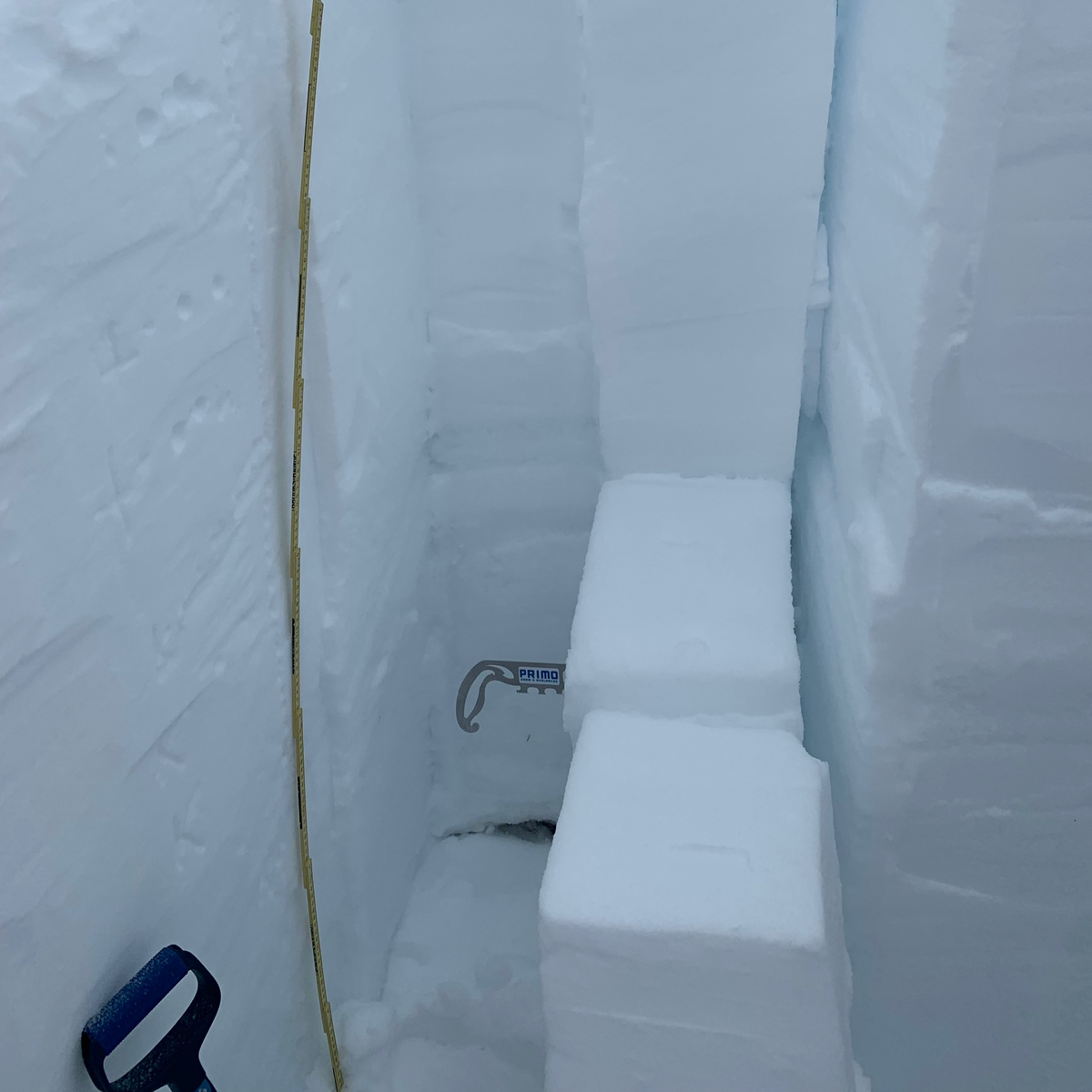 Looking at columns of snow in a snow study pit during an AIARE 2 course. There's so much snow! 