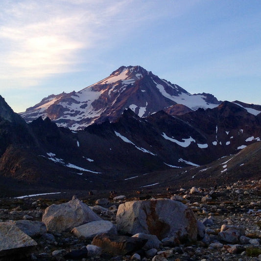 Glacier Peak at sunrise from camp at glacier gap
