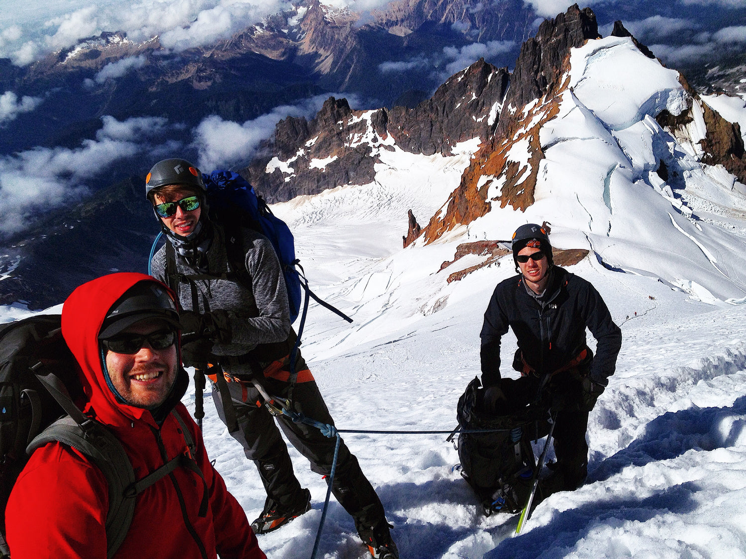 3 happy dudes with the Deming Glacier and Colfax icefall. 